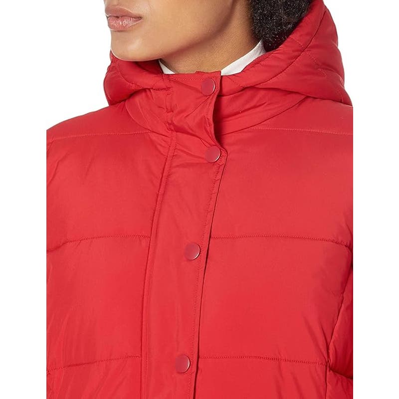 Women's Heavyweight Long-Sleeve Hooded Puffer Coat, Poppy Red, Medium