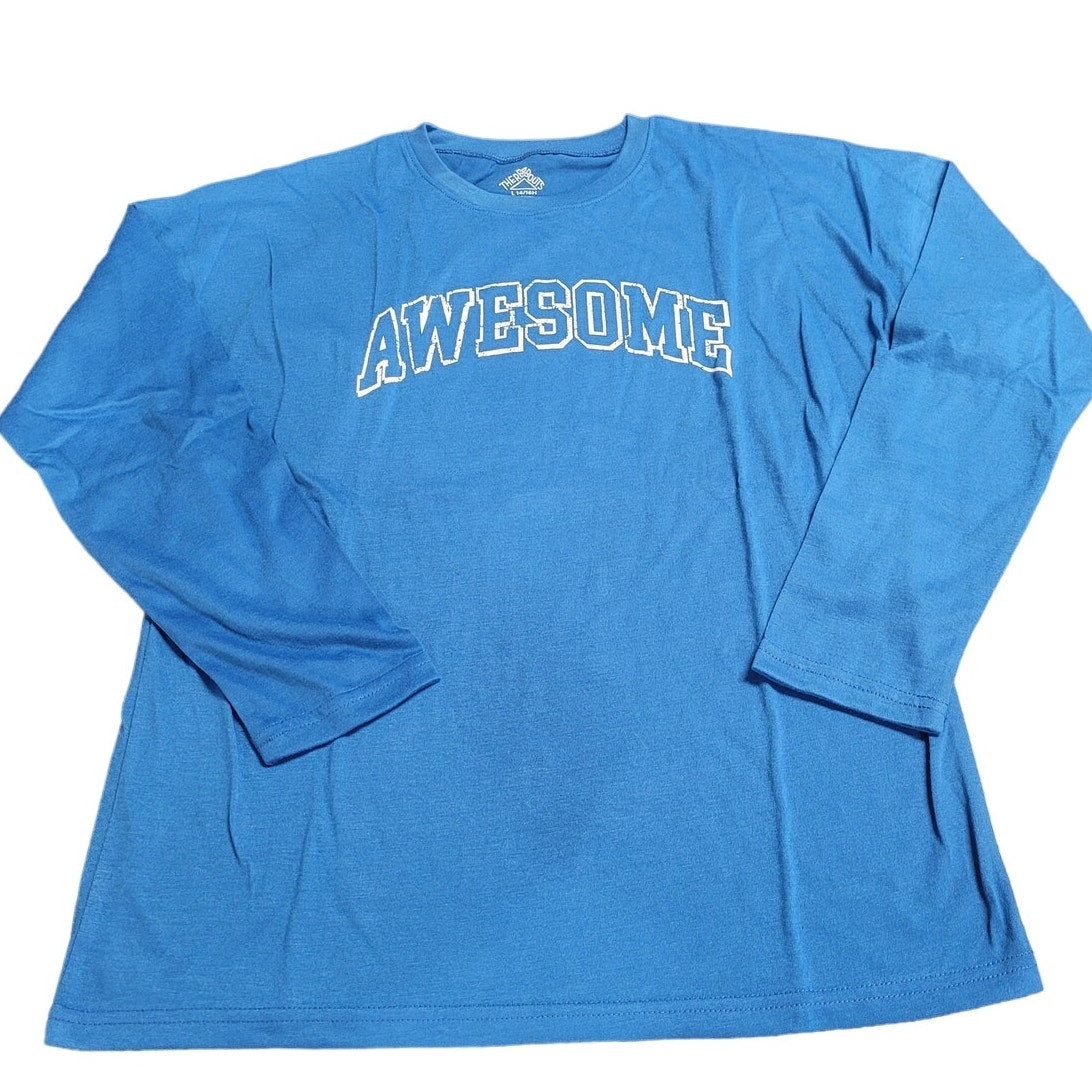 Thereabouts "Awesome" Kids Husky Crew Neck L/S Graphic T-Shirt, Blue, L (14/16H)