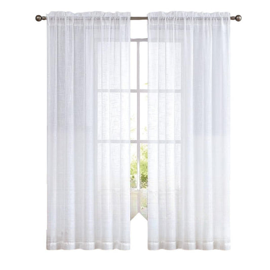 White Weave Sheer Curtains, 2 Panels @ 52"W x 108"L, Rod Pocket or Back Tab