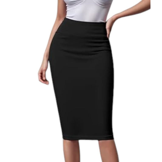 Hybrid & Co. Nylon Ponte Stretch Office Pencil Skirt High Waist Made in USA, Just Below Knee, Black, 2X, NWT