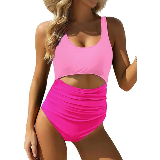 VIMPUNEC Tummy Control, One Piece, High Waisted, Cut Out Swimwear, Pink, S (2-4)