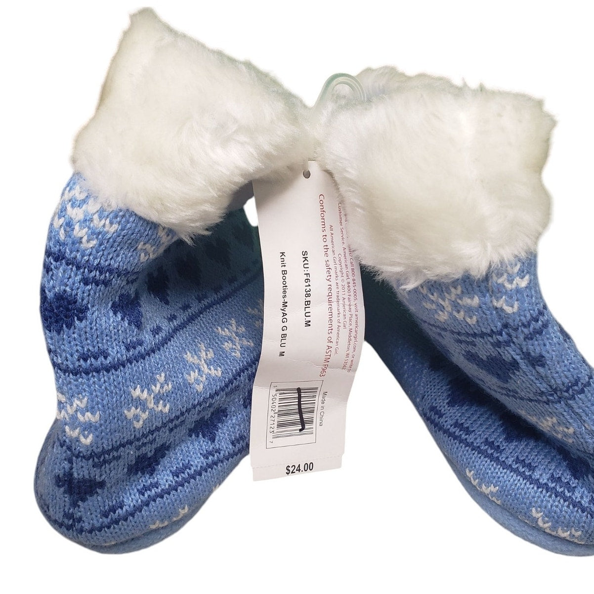 American Girl Blue Polar Bear Fleece Lined Knit Booties, Size M (3.5-5)