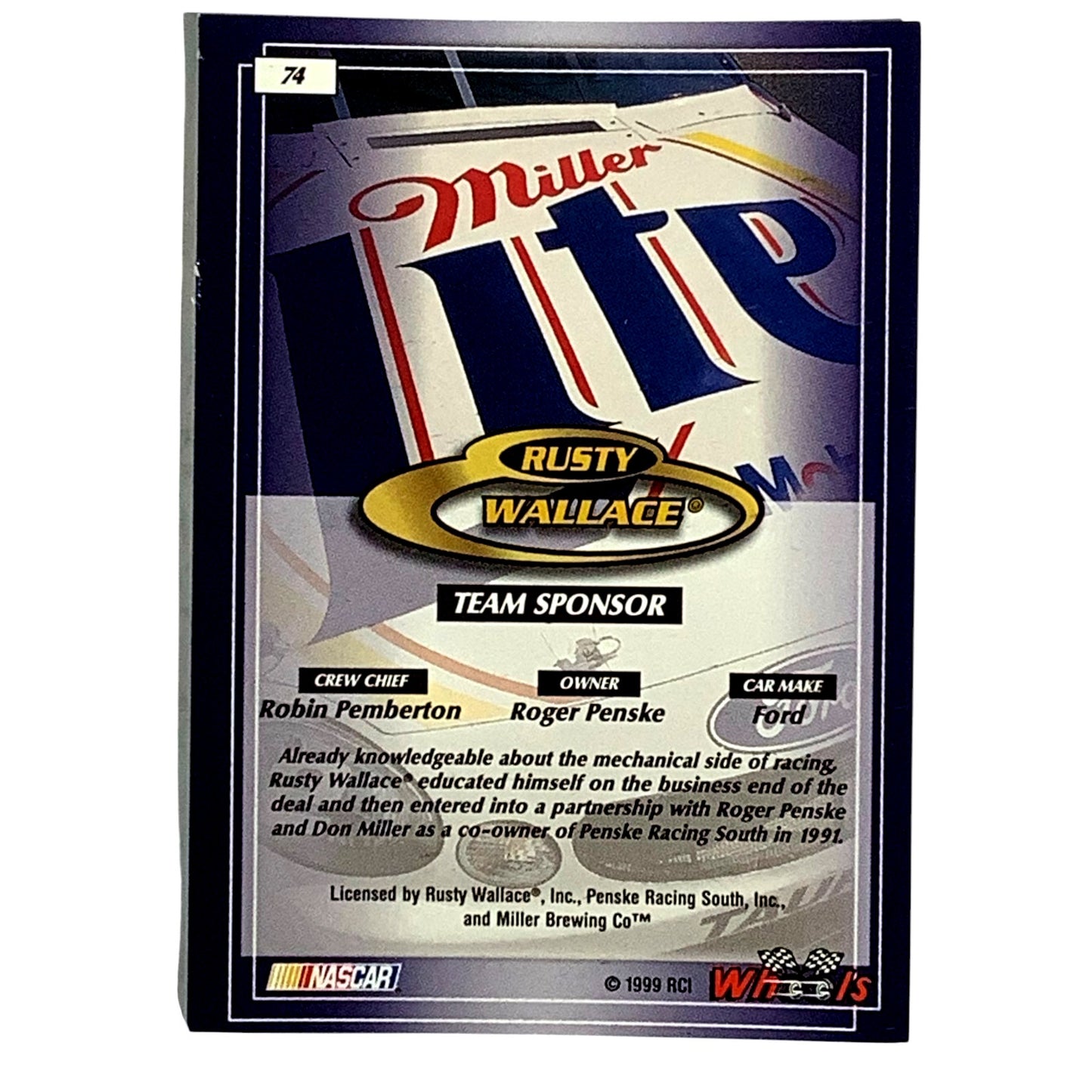 Rusty Wallace #2, Sponsor: Miller Lite, 1999 Wheels #74 NASCAR Winston Cup, NM+