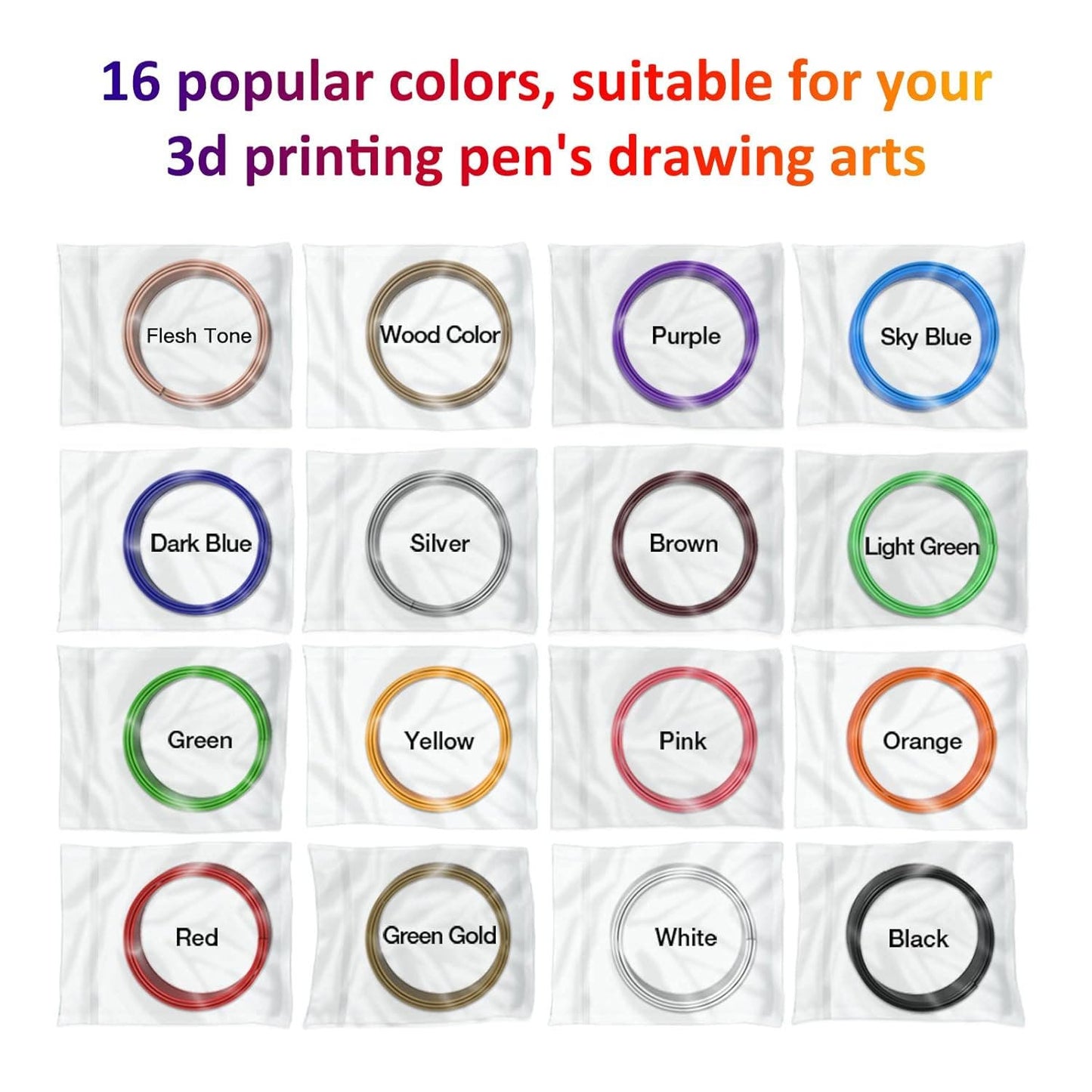 16-Color 320ft PLA 3D Pen Filament Refills - 1.75mm, Kids Safe, New, Open Pkg