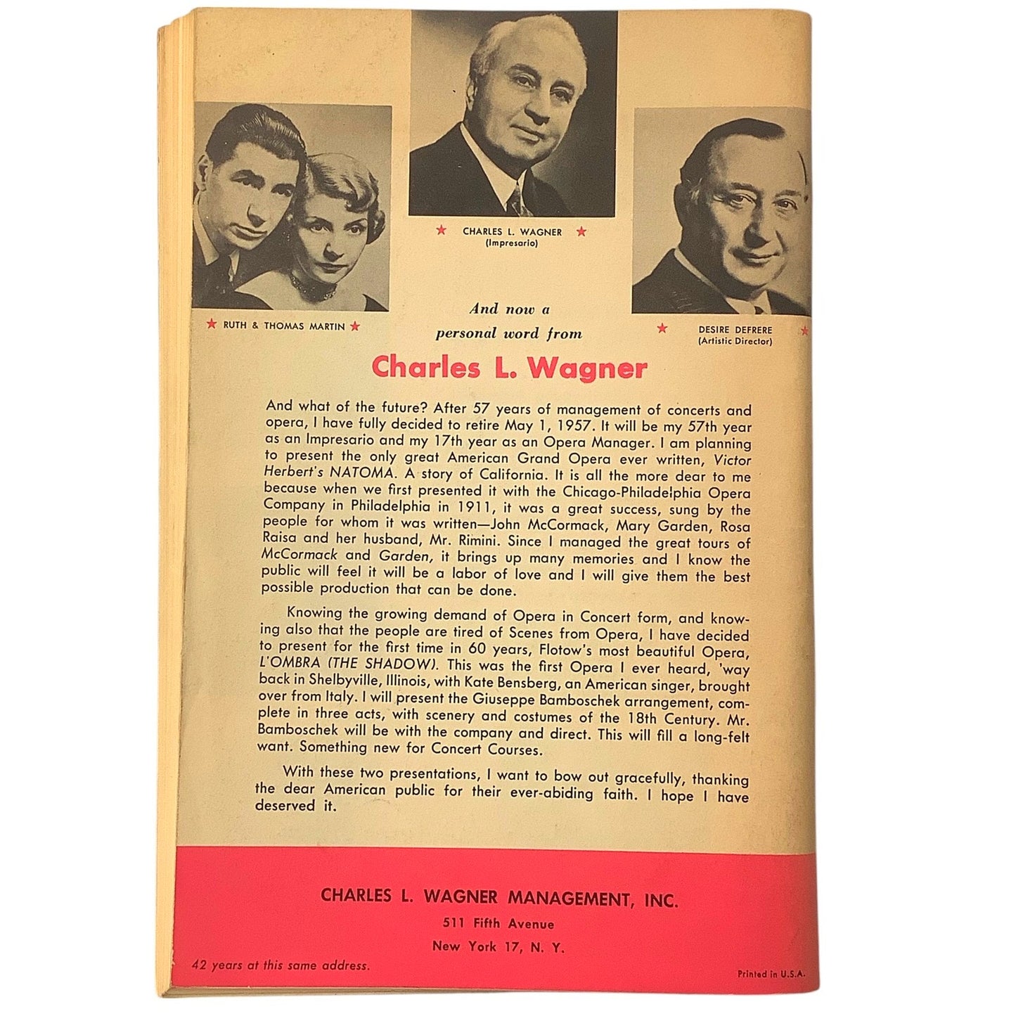 Souvenir Libretto, La Boheme, 1954 & a Playbill La Boheme in NYC, July 19 1962