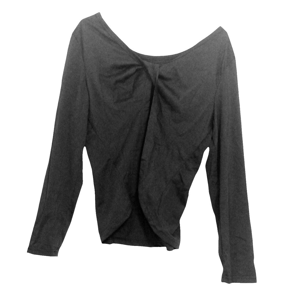 Verdusa Twist Backless Solid Long Sleeve Open Back Tee Shirt Top, Black, XL