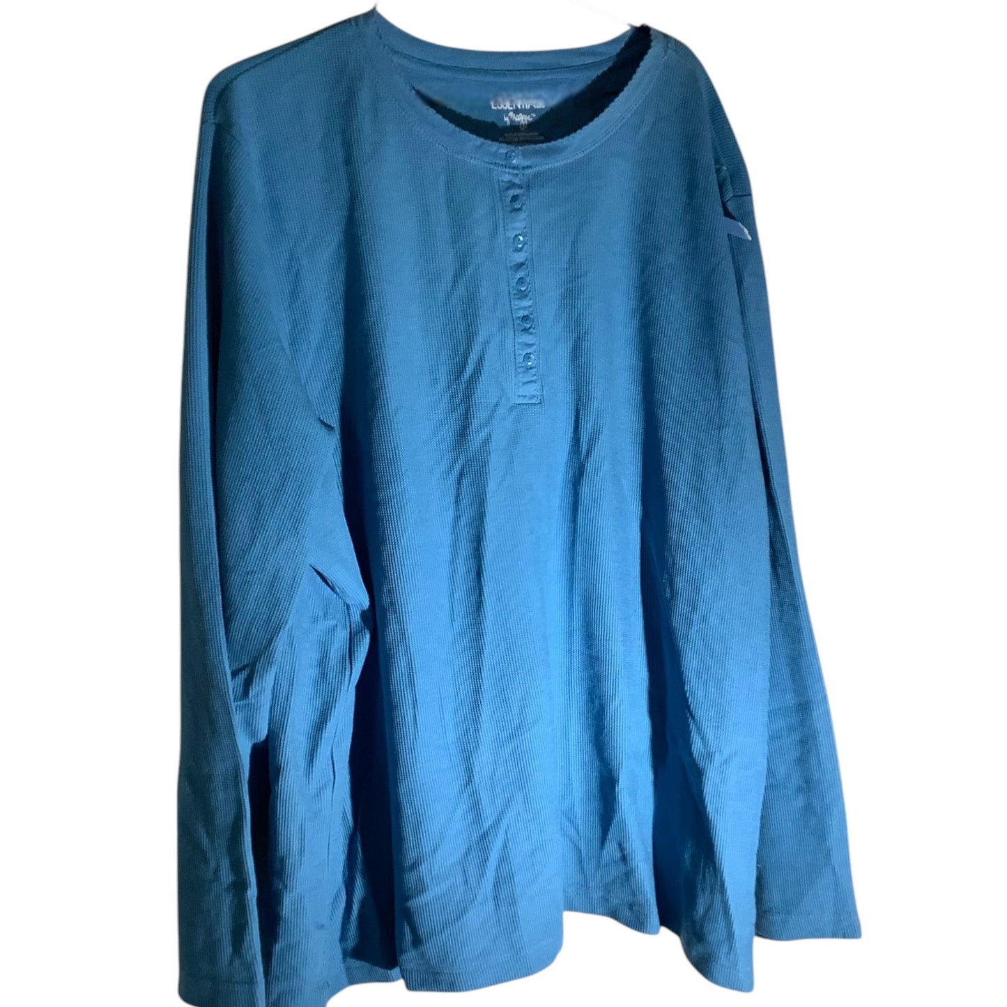 Women's L/S Henley Waffle Weave Pullover Blouse, Sky Blue, 30W-32W