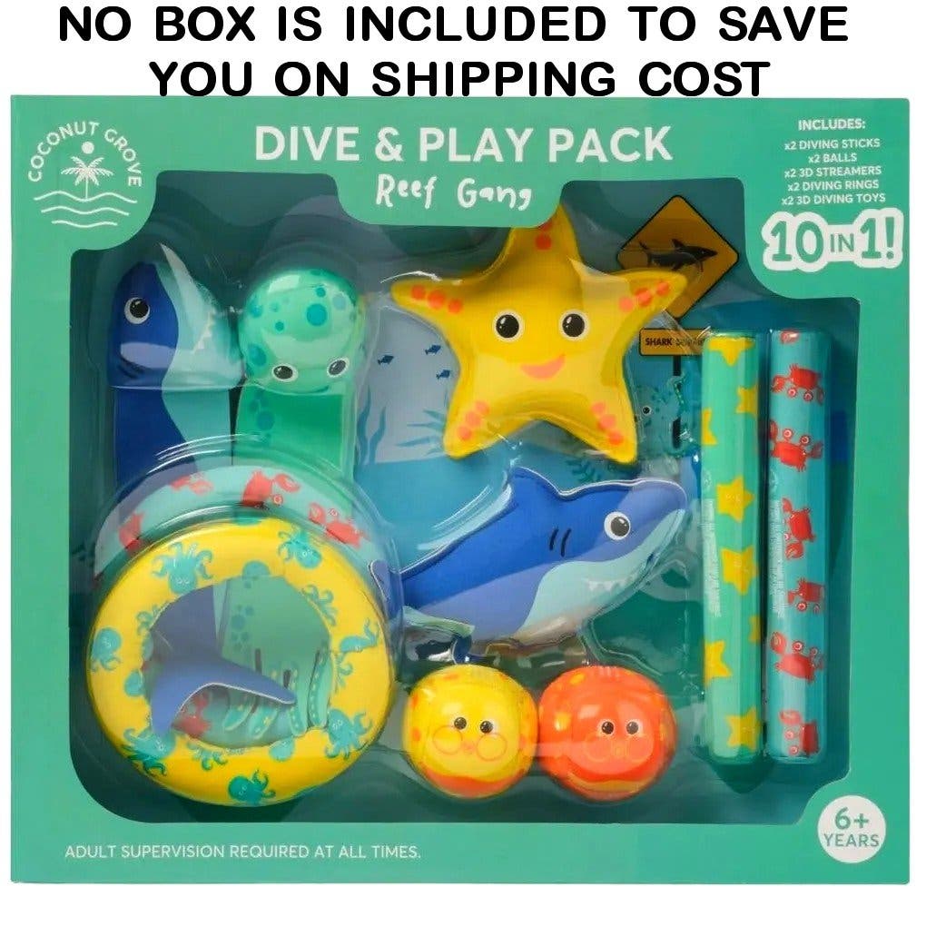 10 Pool Dive & Play Toys, Reef Gang, 2 @ Sticks, Balls, Streamers, Rings & 3D