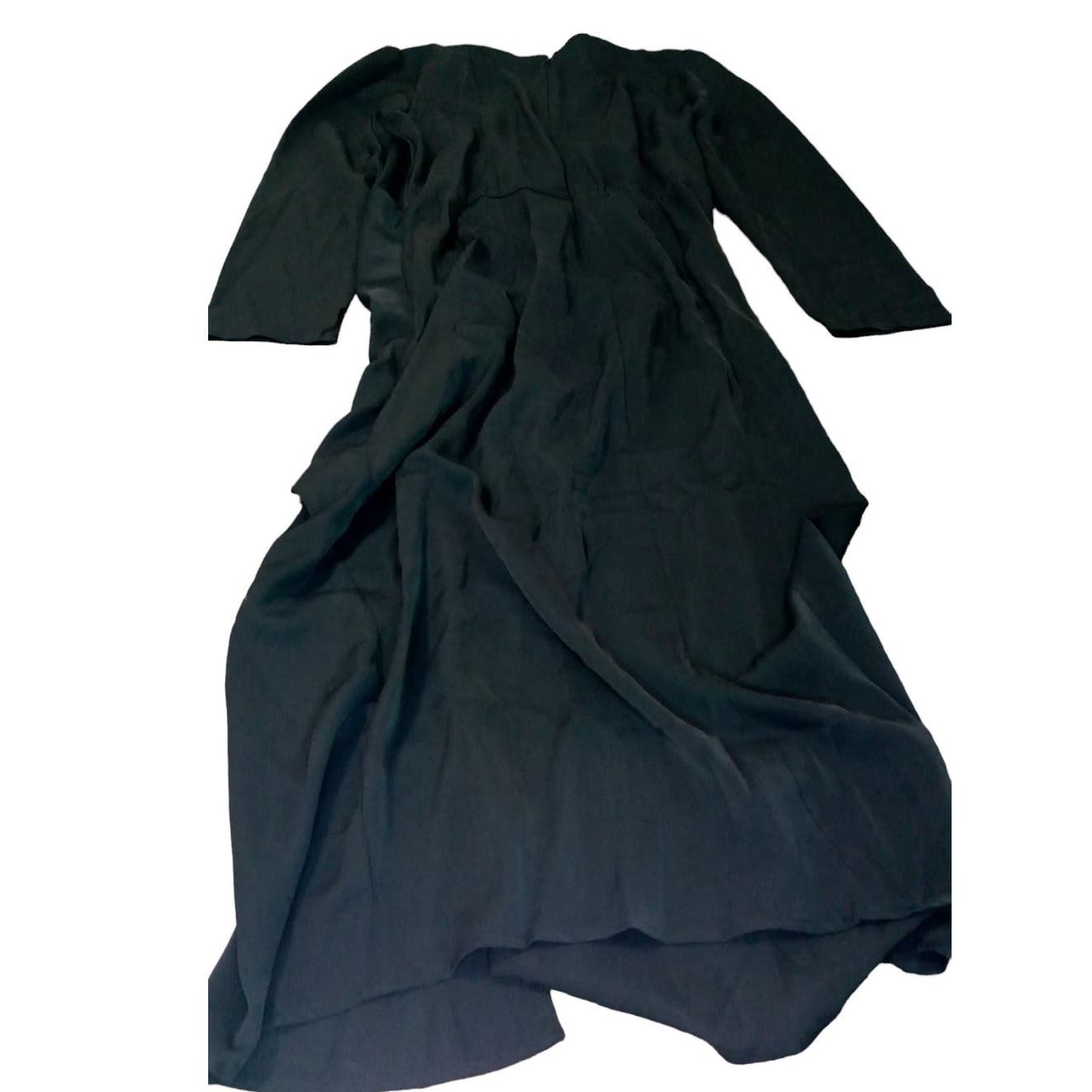 2024 Fall Maxi Dress L/S Deep V Neck Ruched Slit Casual Formal Elegant, (16-18)