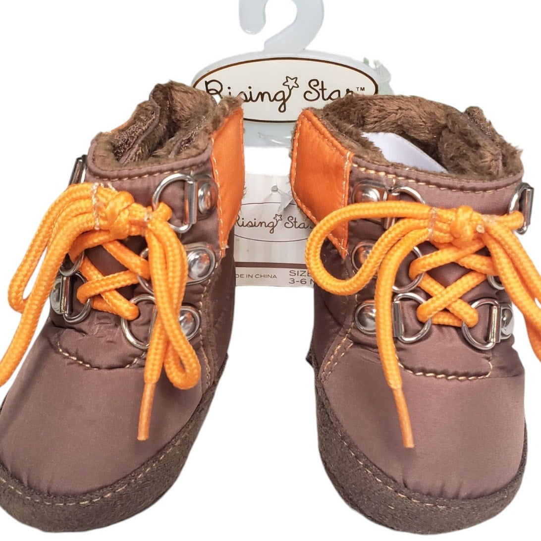 Rising Star Baby Size 1 (3-6 Months) Brown w/ Orange Laces Pre-Walker Boots