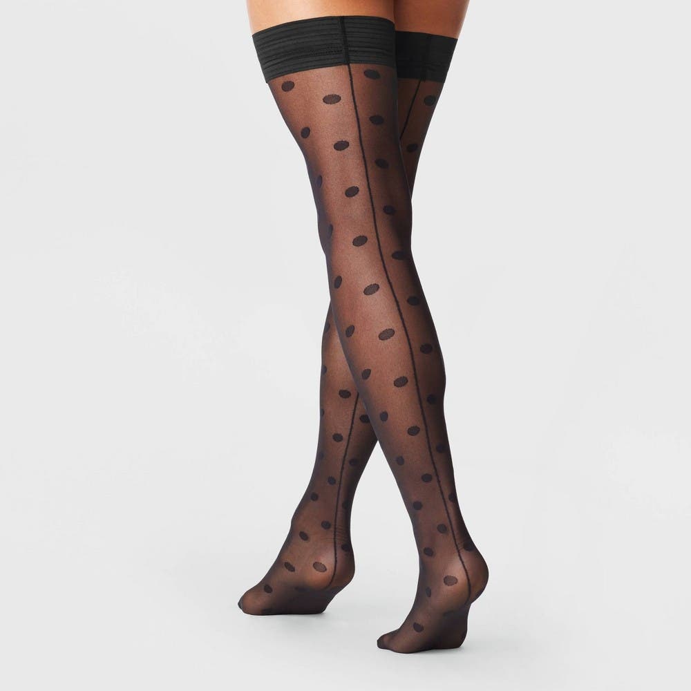 Women's Polka Dot Back Seam Thigh Highs - a New Day™ Black M/L