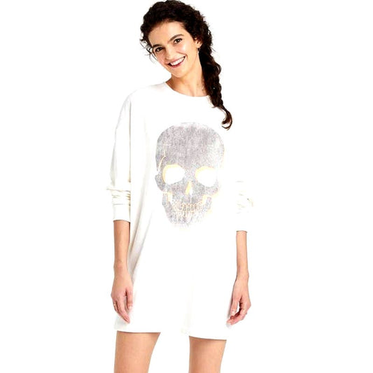 Grayson Threads Women's SM Skull Crew Neck Long Sleeve Graphic Sweatshirt Dress