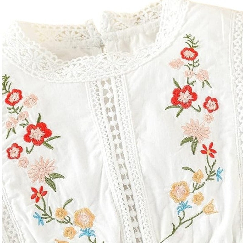 Floerns Girl's Floral Embroidery Guipure Lace Mock Neck Sleeveless Blouse Top50