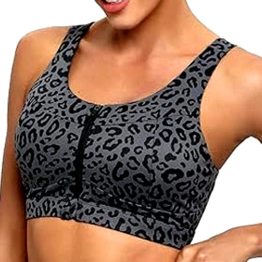 RUNNING GIRL M High Impact Sports Bra ,Racerback Bra Workout Crop Leopard Print