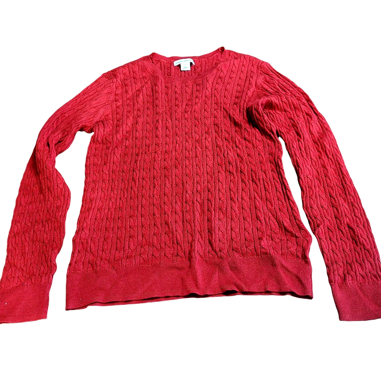 Women's Lightweight Long-Sleeve Cable Crewneck Sweater, Red, Small