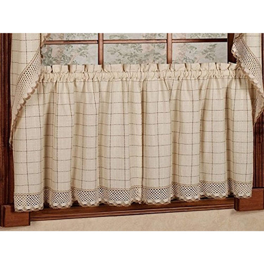 Sweet Home Adirondack Cotton Kitchen Window Curtains Pair, 24" Tier, Toast