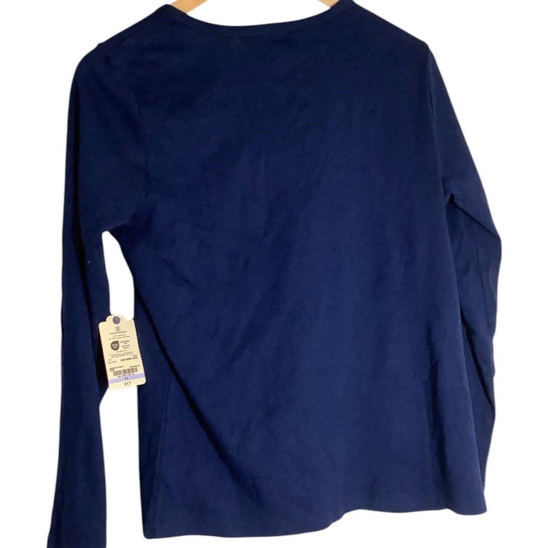 St. John's Bay Women's Crew Neck Long Sleeve T-Shirt, Navy Blue, Large Petite