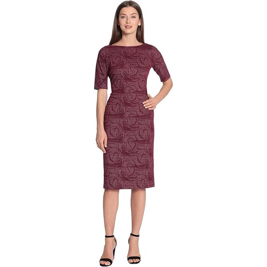 Maggy London Sophisticated Arch Shoulder Sheath Dress, Ribbon-Wine/White, Size 2