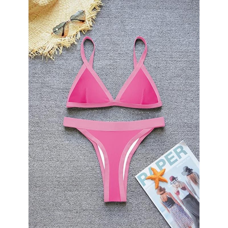 Swimall Triangle Bikini Set Brazilian Sporty Two Piece Swimsuit - Pink - Large