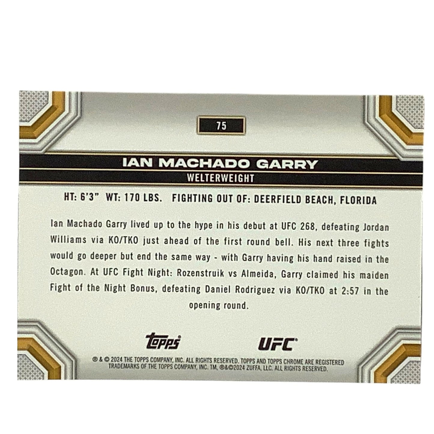 Ian Machado Garry, Welterweight, UFC Card 75, 2024 Topps Chrome UFC, NM+