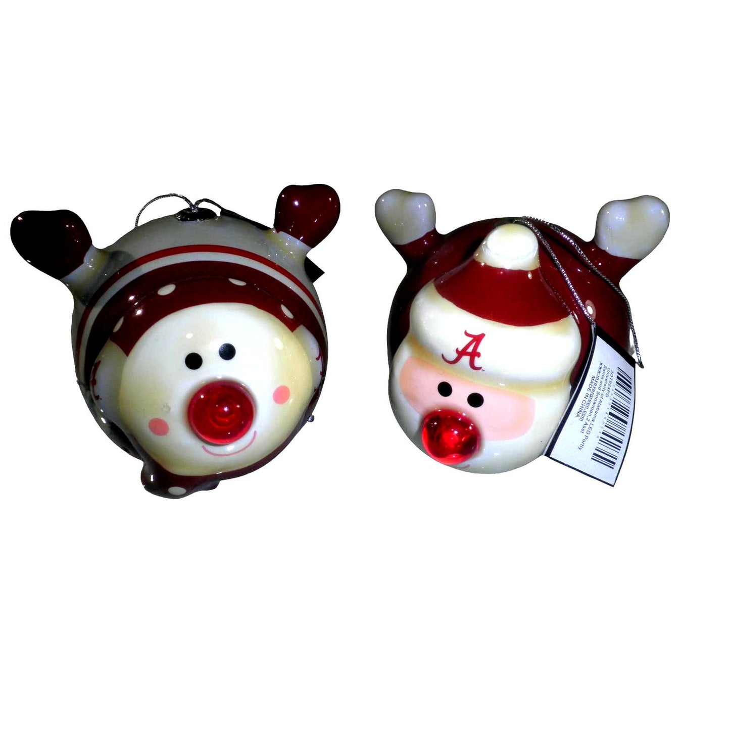 Alabama Crimson Tide NCAA Licensed LED Santa & Snowman Christmas Ornaments