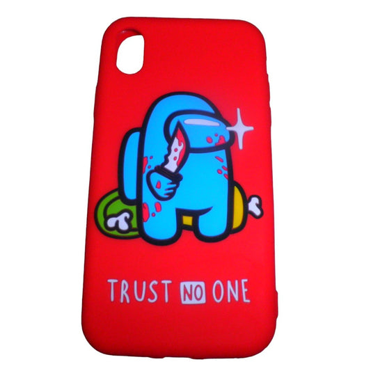 Silicone Phone Bumper Case for iPhone XR, 3D Red Knife Astronaut, TRUST NO ONE