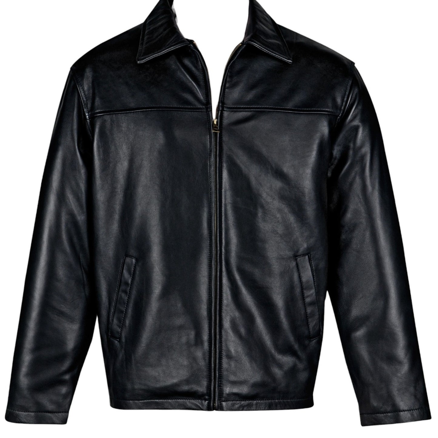 Vintage Leather Lambskin Bomber Jacket with Zip Out Lining, Black, 5X