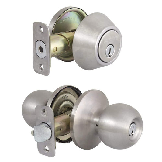 Saturn Stainless Steel Combo Pack with Single Cylinder Deadbolt & Knob Lock Set