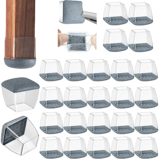 24-PK Clear Chair Leg Floor Protectors for Hardwood Floors - Square Pads
