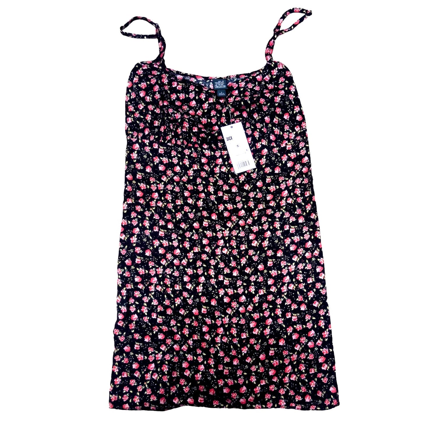 Women's SM Woven Floral Design Slip Dress, Spaghetti Straps- Black Floral, NWT