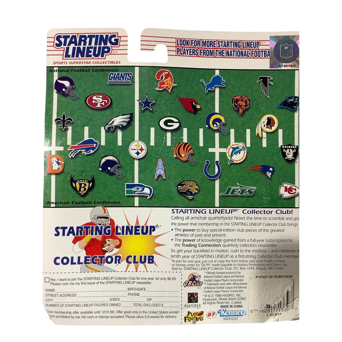 1996 Starting Lineup John Elway / Denver Broncos Figure & Exclusive Trading Card