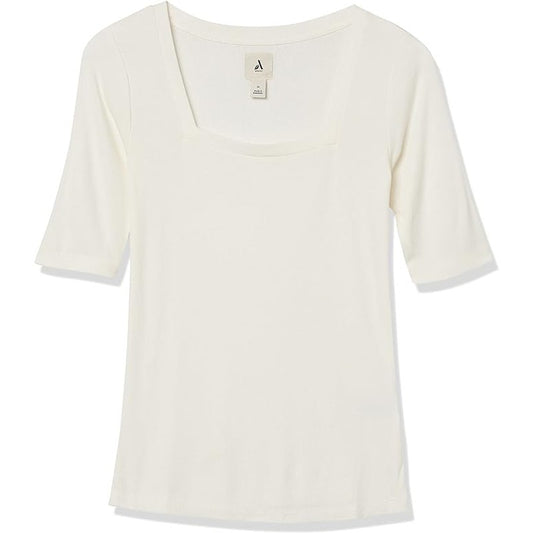 Aware Modal Ribbed Elbow Sleeve Square Neck T-Shirt, Ivory, 6XL 6-XL, XXXXXXL