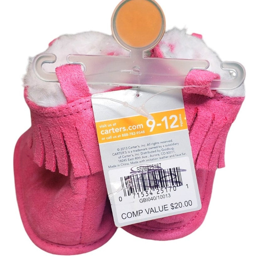 CARTER'S Baby Girls' Size 9-12 Months Fringe Crib Shoe Booties, NWT