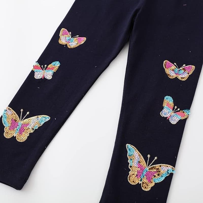 Girls Leggings Black Sequin Butterflies Stretch Pants Comfortable Bottoms, 2T