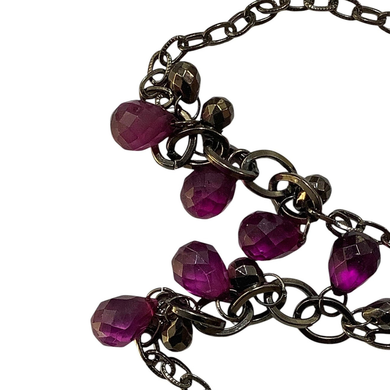 Vintage Costume Necklace, Amethyst Stones, Black Geometric Balls on Black Chain