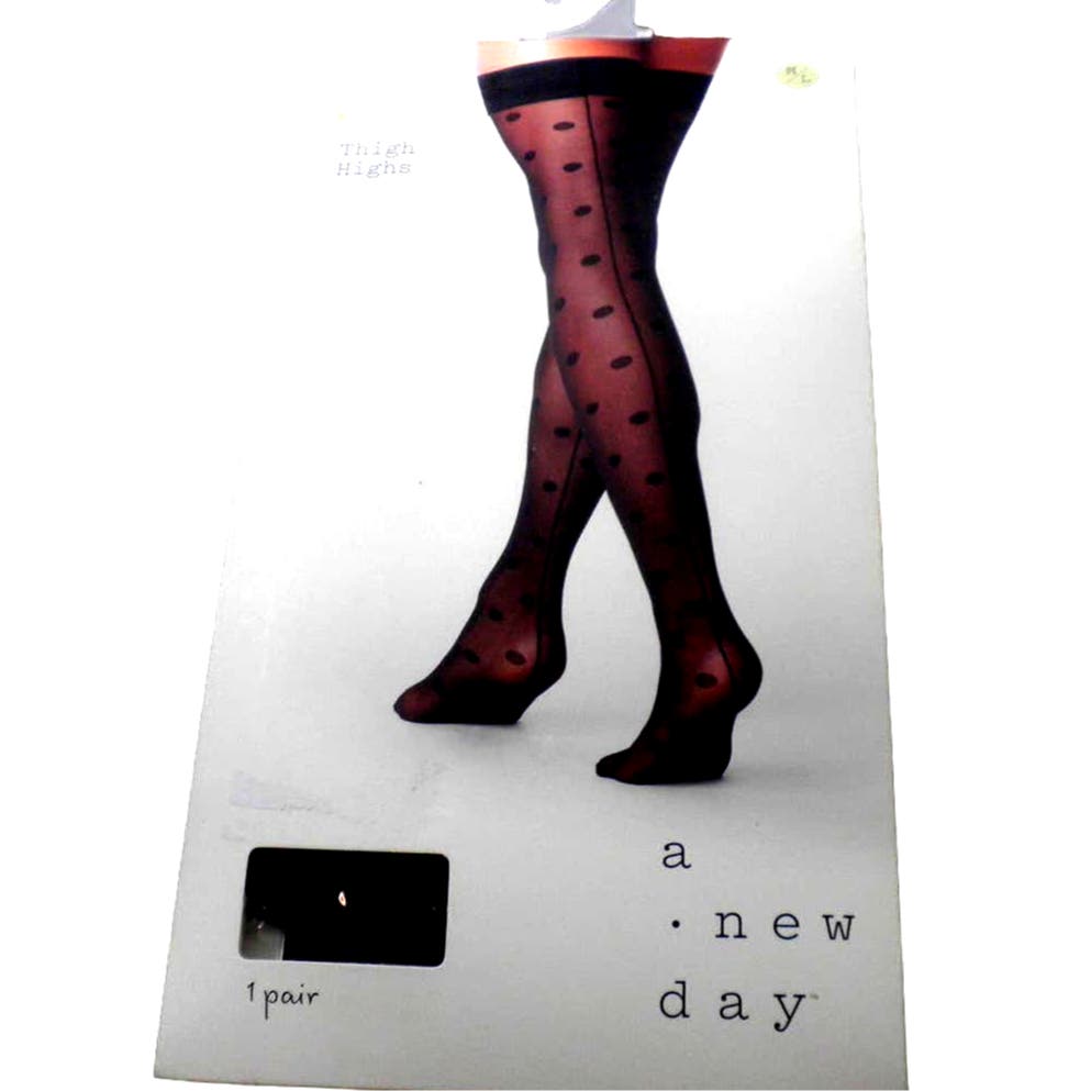 Women's Polka Dot Back Seam Thigh Highs - a New Day™ Black M/L