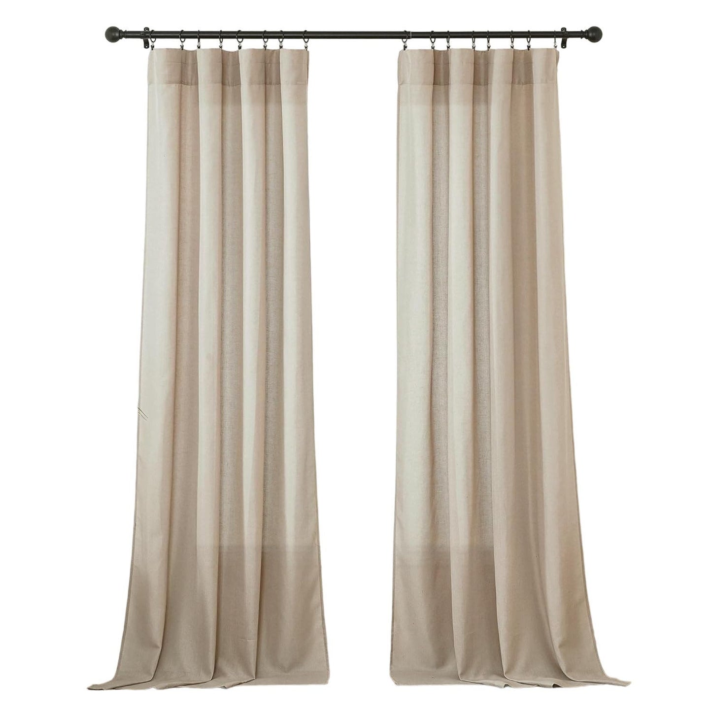 Natural Linen Textured Curtain Panels (2), 52"W x 108"L, Light Filtering