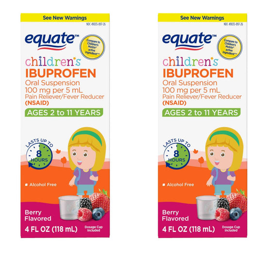 2-PK Equate Children's Ibuprofen Oral Suspension (NSAID), Berry Flavor, 4 fl oz