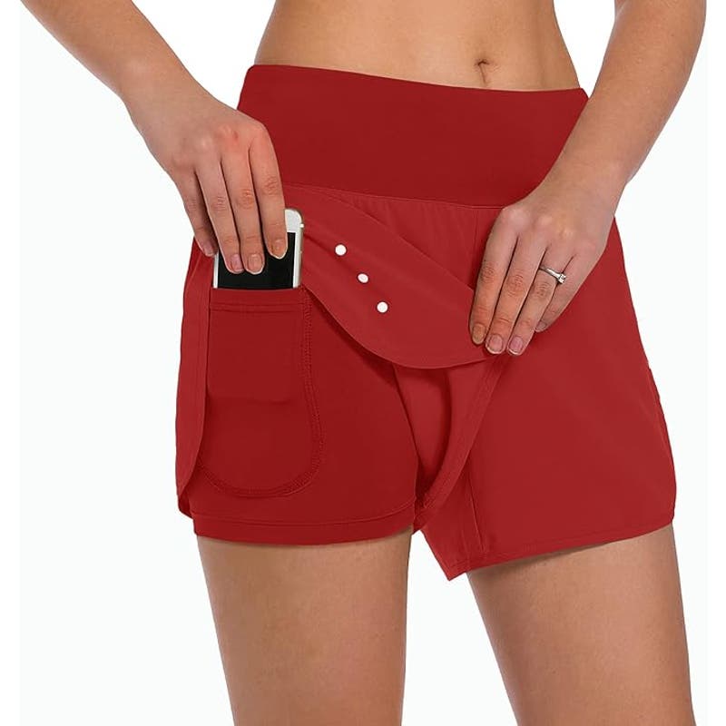 Womens 2 in 1 Running Shorts - Lightweight Athletic Workout w/ Phone Pocket. SM