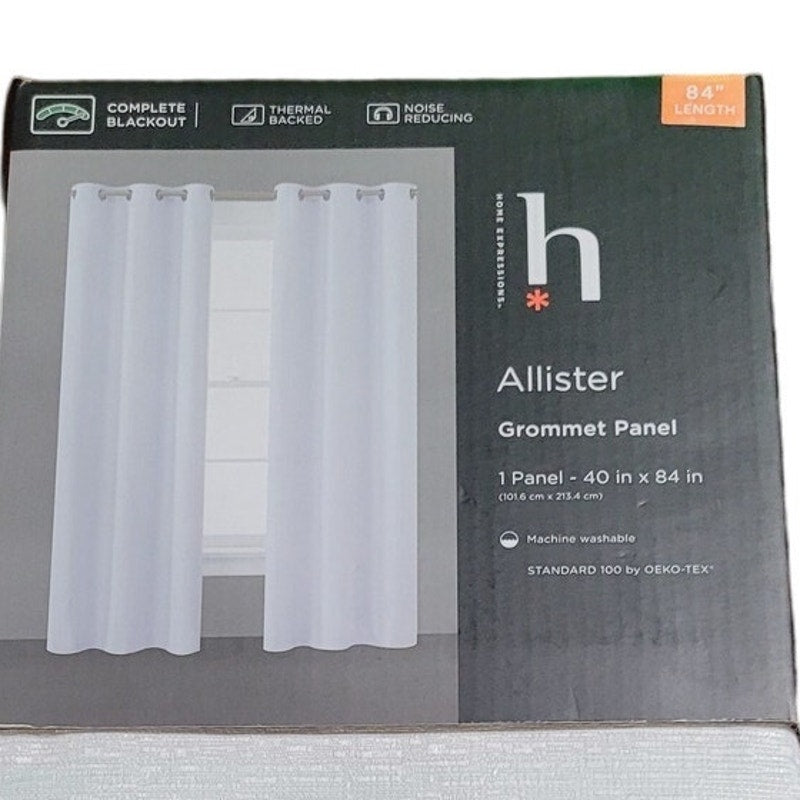 Expressions Allister Blackout Grommet Single Curtain Panel, Bright White, 40x84