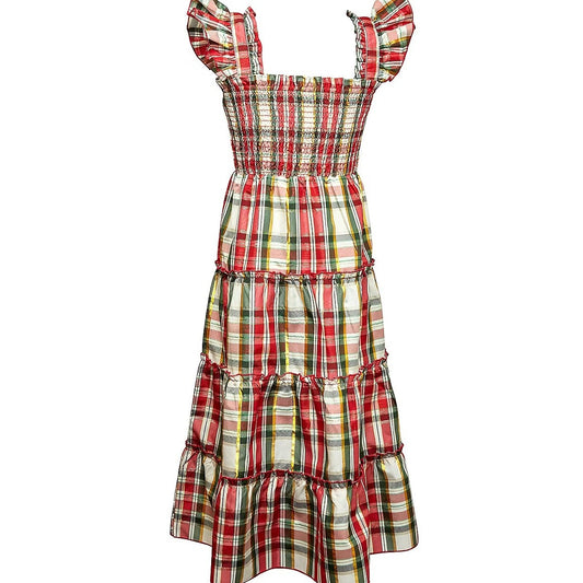 Byer California Big Girls Sleeveless Ruffled Sleeve Plaid Maxi Dress, 18.5 Plus