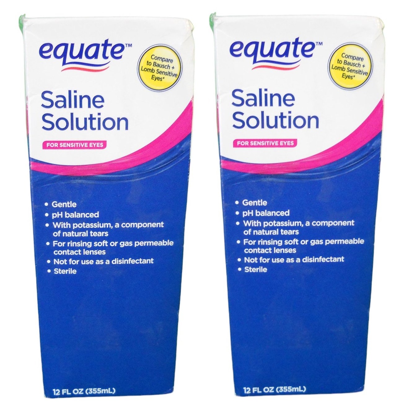 2-PK Equate Sensitive Eyes Saline Solution for Contact Lenses, 12 fl oz