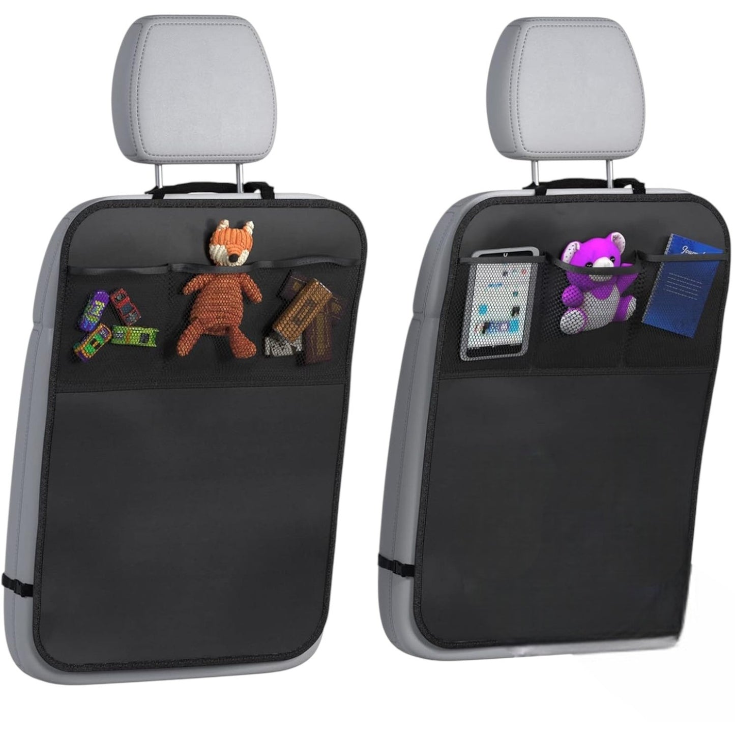 3-Pocket Storage Organizer & Back Seat Protector, 2-Pack XL Waterproof Kick Mats