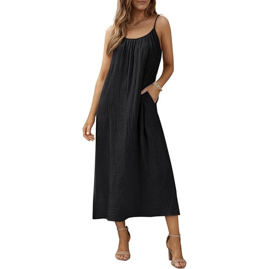 LILLUSORY Maxi Dress, Summer Beach, Vacation, Casual Outfit, Black, Small