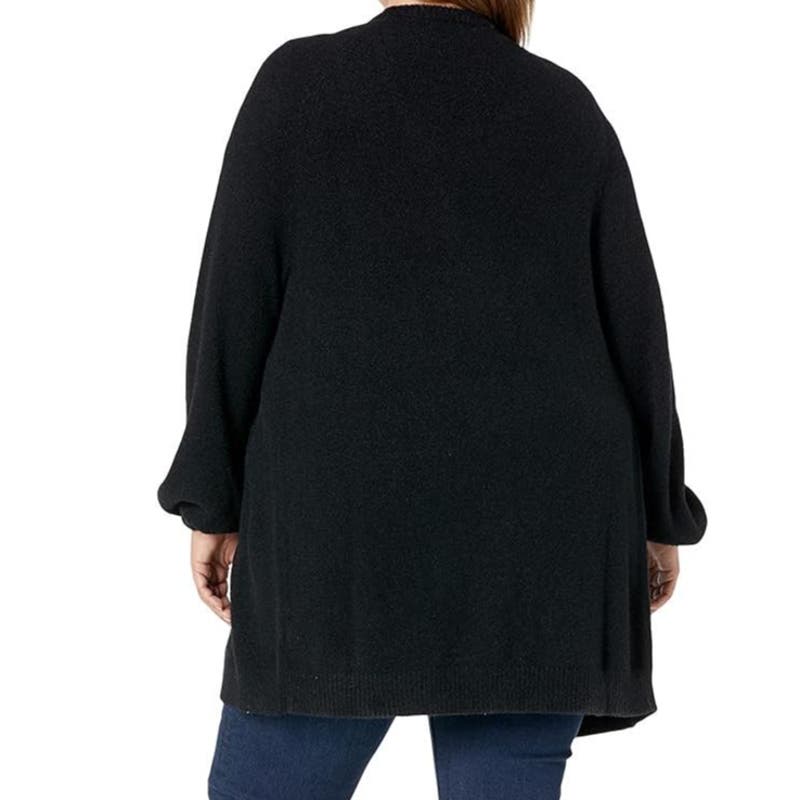 Women's Mirabelle Long Bell-Sleeve Open-Front Cozy Cardigan, Black, Plus Size 3X