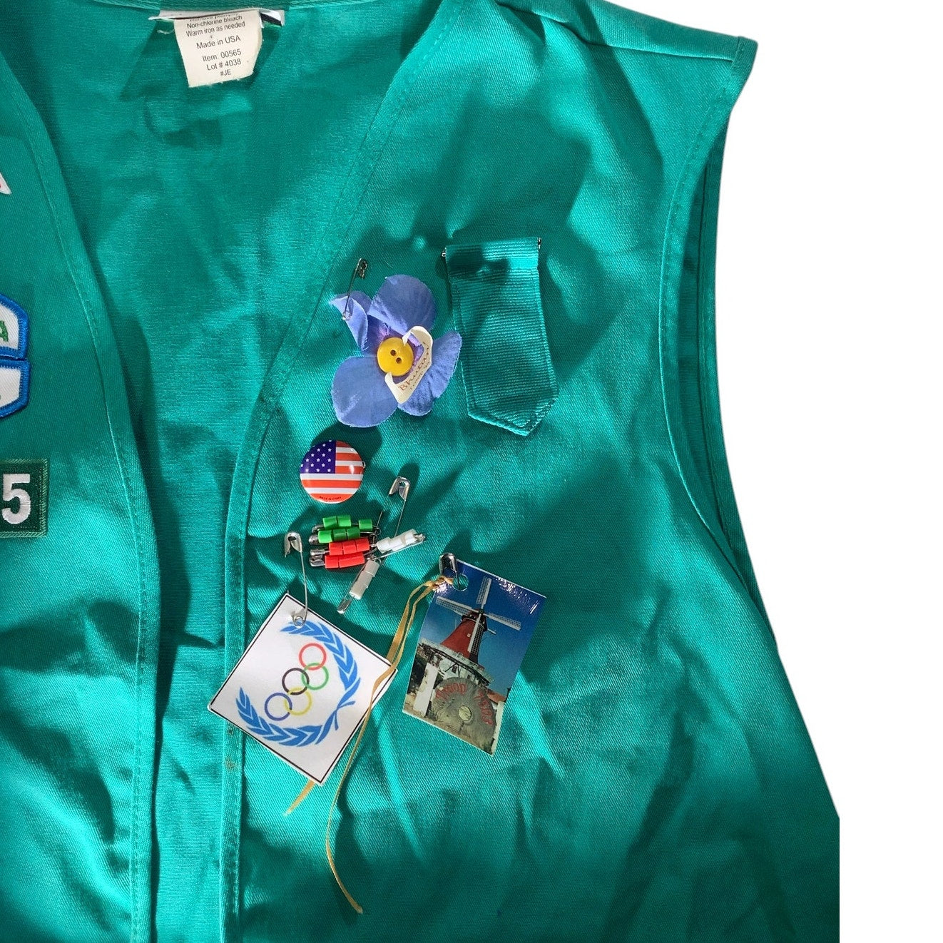 Vintage Girl Scouts Vest, Citrus Council, w/ Patches and Pins Shown, Green