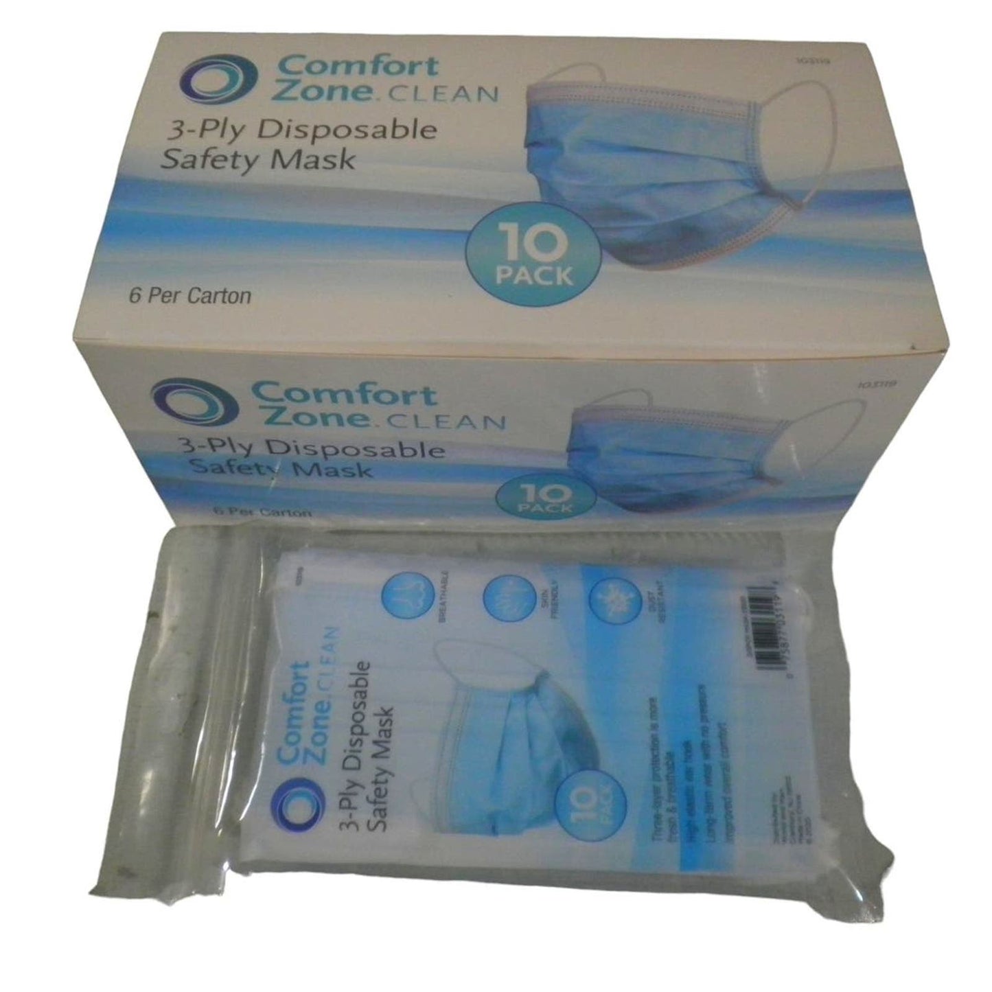 Comfort Zone Clean 240-PK Disposable Safety Mask, 24 x 10-PKS 3-Layer Protection  [Local Pickup for Multiple Cases at $10 per case]