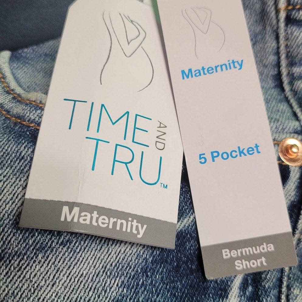 Maternity Time and Tru Bermuda Shorts w/ Full Panel, Distressed L/XL (16-18)