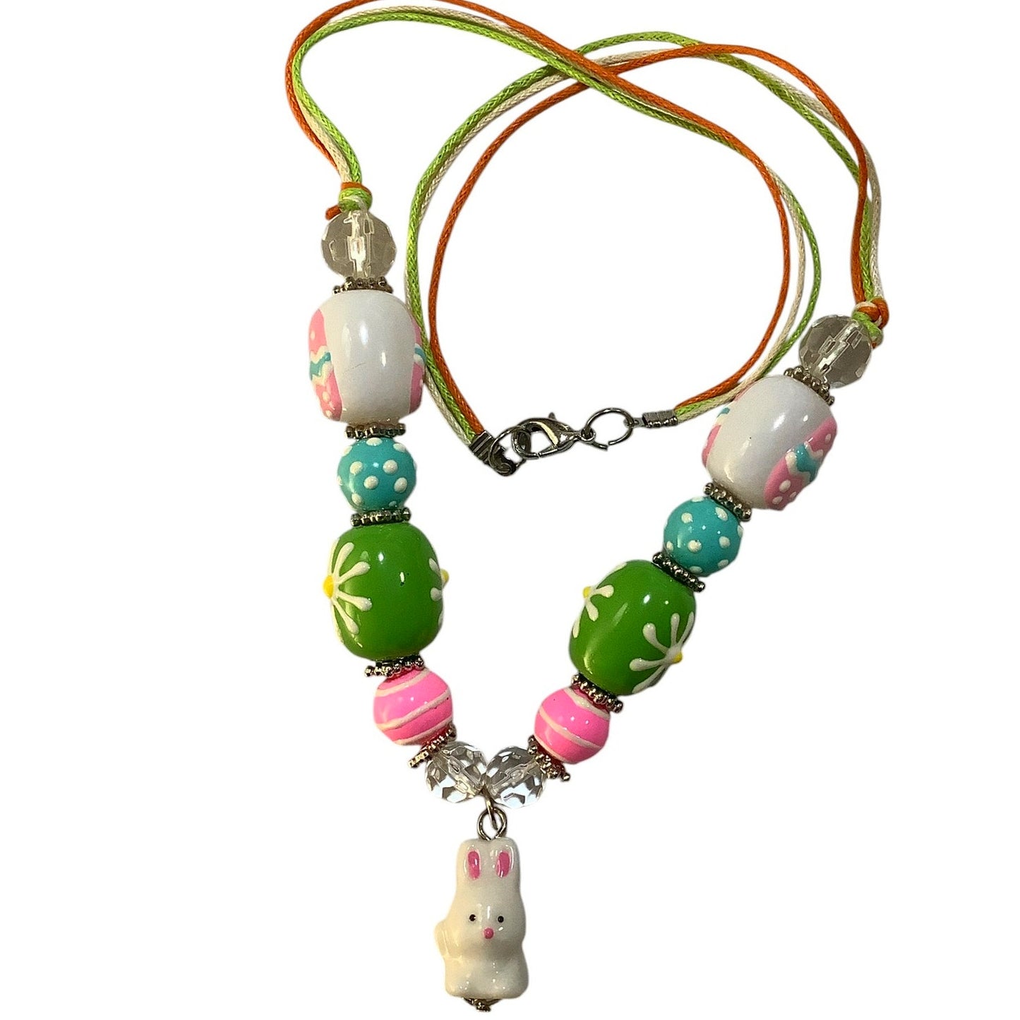 Girl's Spring Artisan 18" Necklace with Rabbit Pendant and Assorted Spring Beads