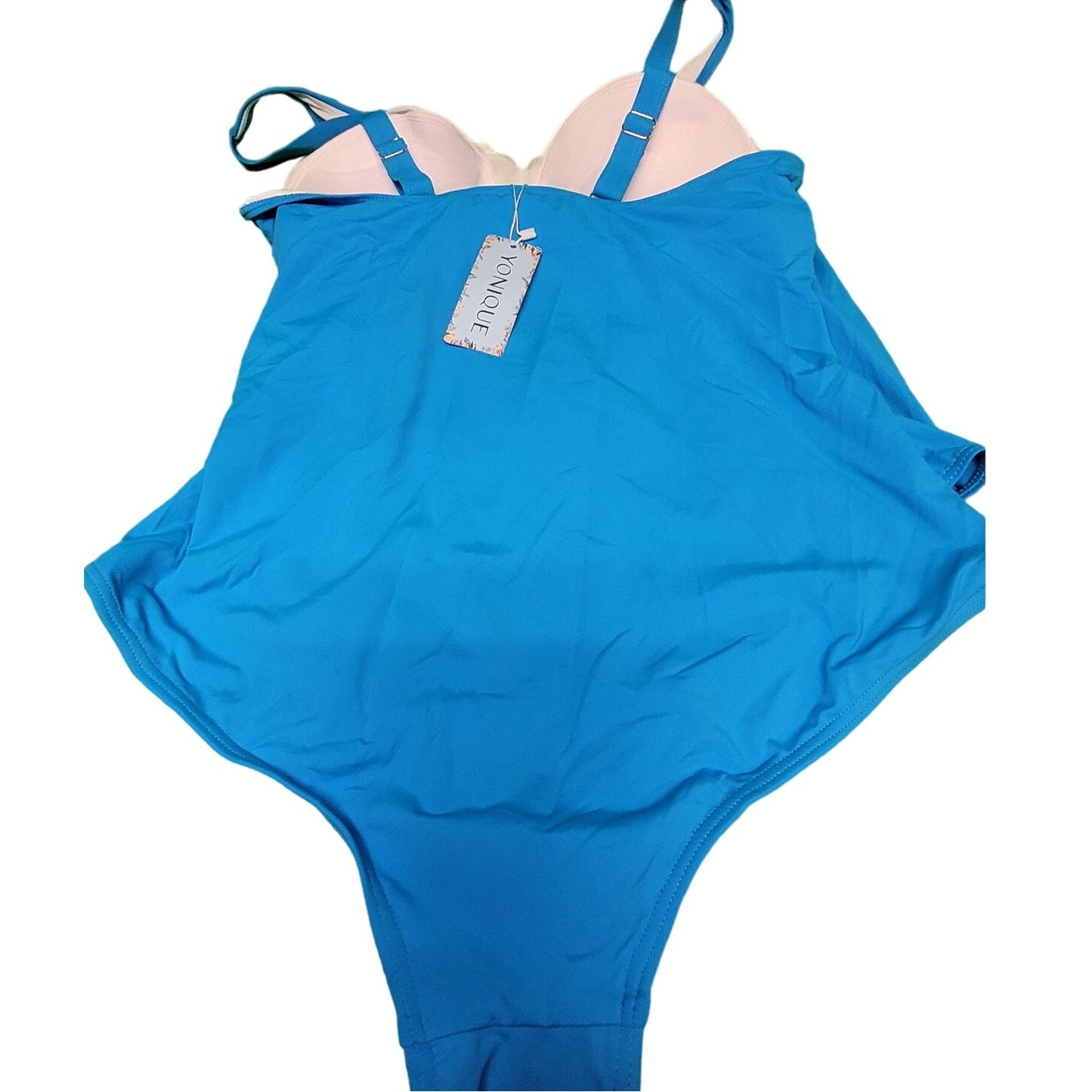 Yonique Plus Size, One Piece Tummy Control, Ruffles, Blue 18W (18 Plus)